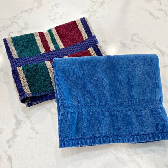 VTG 2 Hand Towels Carlin West Point Pepperell & Cannon Royal Family Blue Stripes - Picture 2 of 8